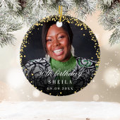 誕生日金ゴールドグリッターの写真の名前 セラミックオーナメント