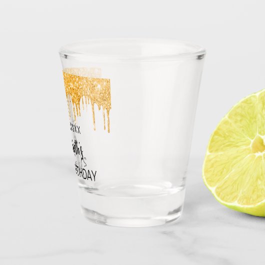 誕生日金ゴールドグリッタードライブ名 ショットグラス (右)