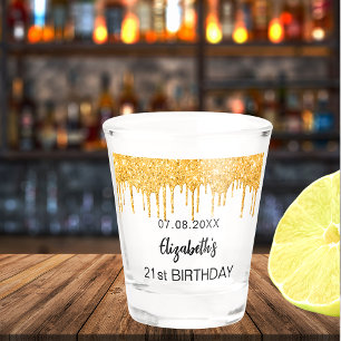 誕生日金ゴールドグリッタードライブ名 ショットグラス