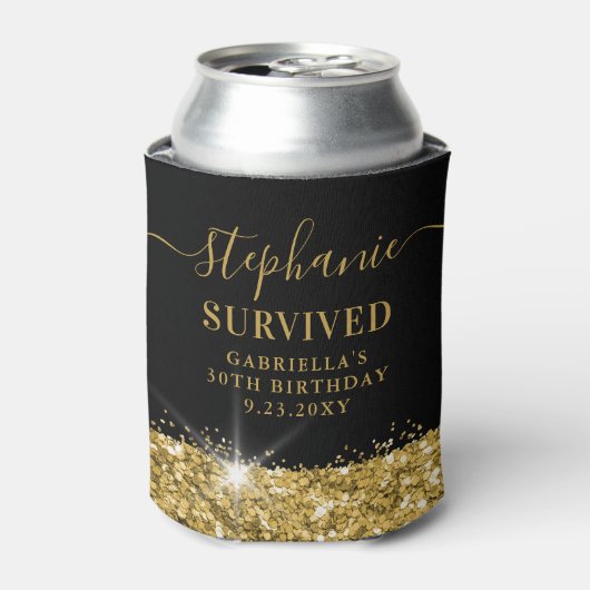誕生日金ゴールドグリッターパーソナライズされたおもしろい賛成 缶クーラー (缶正面)