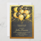 誕生日金ゴールドブラックグリッターパーティの招待状 招待状 (正面)