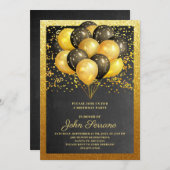 誕生日金ゴールドブラックグリッターパーティの招待状 招待状 (正面/裏面)