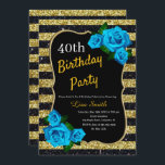 誕生日金ゴールドブラックストライプグリッターブルーバラ 招待状<br><div class="desc">金ゴールドと黒エレガントバラのストライプグリッターと青いの誕生日パーティーの招待あらゆる年齢の女性のために。年齢は何歳でも変えられる。文字はイベントに合わせて何にでも変更できる。フォント、フォントカラー、文字は完全にカスタマイズ可能！紙の形状とタイプカスタマイズは予算と好みに合わせることができる！</div>