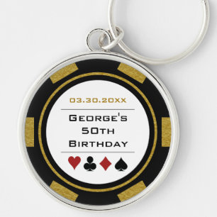 誕生日金ゴールドブラックトランプのポーカーチップラスベガスカジノ キーホルダー