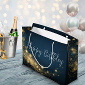 誕生日金ゴールドミッドナイトブルーきらめく金ゴールドきらめく ラージペーパーバッグ