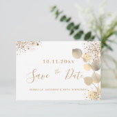 誕生日金ゴールドユーカリグリッター保存日 案内状 (スタンド正面)