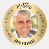 誕生日金ゴールド写真の男の伝説 ラウンドシール (正面)