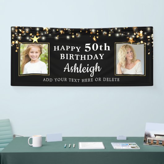 誕生日金ゴールド星ライト2あなたの色 横断幕 (トレードショー)