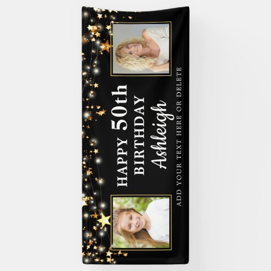 誕生日金ゴールド星ライト2あなたの色 横断幕 (縦)
