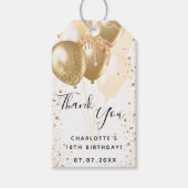 誕生日金ゴールド白グリッターバ感謝していロン ギフトタグ (正面)