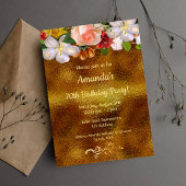 誕生日金ゴールド白花模様 エレガント 招待状