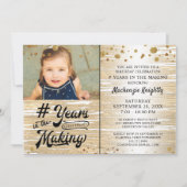 誕生日金ゴールド紙吹雪の作成写真の年 招待状 (正面)