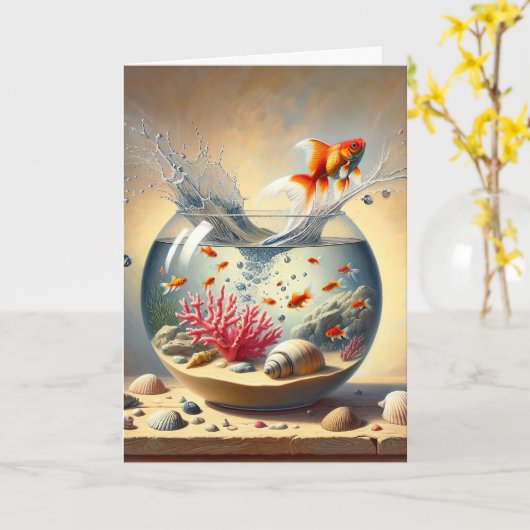 誕生日金魚が飛び出す カード (黄色い花)