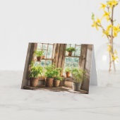 誕生日鉢植え日当たりの良い窓 カード (黄色い花)