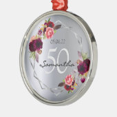 誕生日銀の花の幾何学的なブルゴーニュ メタルオーナメント (左)