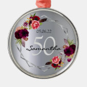 誕生日銀の花の幾何学的なブルゴーニュ メタルオーナメント (正面)