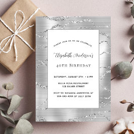誕生日銀エレガント白 招待状