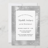 誕生日銀エレガント白 招待状 (正面)
