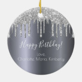 誕生日銀グリッターが友人から輝く輝き セラミックオーナメント (裏面)