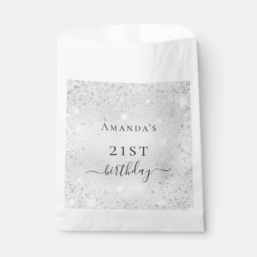 誕生日銀グリッターのキラキラの名前エレガント フェイバーバッグ (正面)
