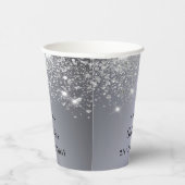 誕生日銀グリッターのキラキラの名前エレガント 紙コップ (右)