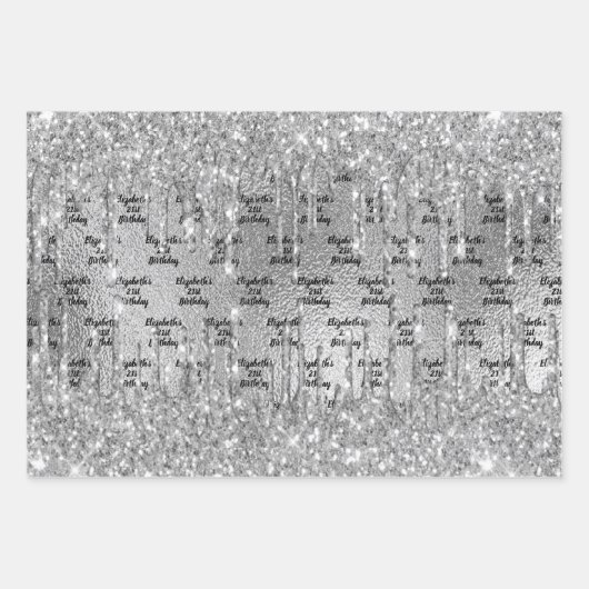 誕生日銀グリッターは金属モノグラムを乾燥させる ラッピングペーパーシート (正面)