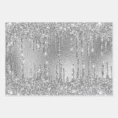 誕生日銀グリッターは金属モノグラムを乾燥させる ラッピングペーパーシート (正面3)