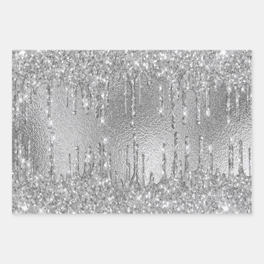 誕生日銀グリッターは金属モノグラムを乾燥させる ラッピングペーパーシート (正面3)
