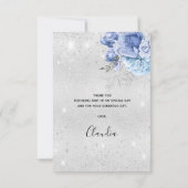 誕生日銀グリッターダストブルーフローラ サンキューカード (裏面)