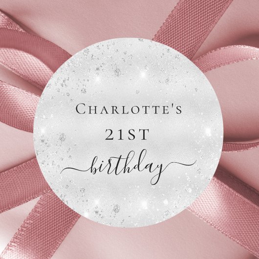 誕生日銀グリッターダストメタルモノグラム ラウンドシール