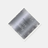 誕生日銀グリッターダストモノグラムエレガント スタンダードカクテルナプキン (角)