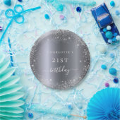 誕生日銀グリッターダストモノグラムエレガント ペーパープレート (パーティー)