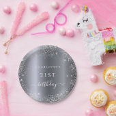 誕生日銀グリッターダストモノグラムエレガント ペーパープレート (パーティー)