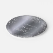 誕生日銀グリッターダストモノグラムエレガント ペーパープレート (アングル)