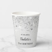 誕生日銀グリッターダストモノグラム金属 紙コップ (正面)