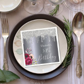 誕生日銀グリッタードリップフローラブルゴーニュ名 スタンダードカクテルナプキン