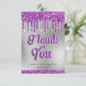 誕生日銀グリッターパープルフォイルモダン贅沢 サンキューカード (スタンド正面)