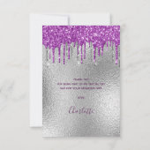 誕生日銀グリッターパープルフォイルモダン贅沢 サンキューカード (裏面)