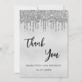 誕生日銀グリッター乾燥サンキューカード 招待状 (正面)