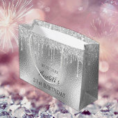 誕生日銀グリッター乾燥機名 ラージペーパーバッグ