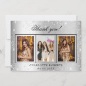 誕生日銀グリッター写真サンキューカード 招待状 (正面)