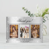 誕生日銀グリッター写真サンキューカード 招待状 (スタンド正面)