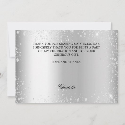 誕生日銀グリッター写真サンキューカード 招待状 (裏面)