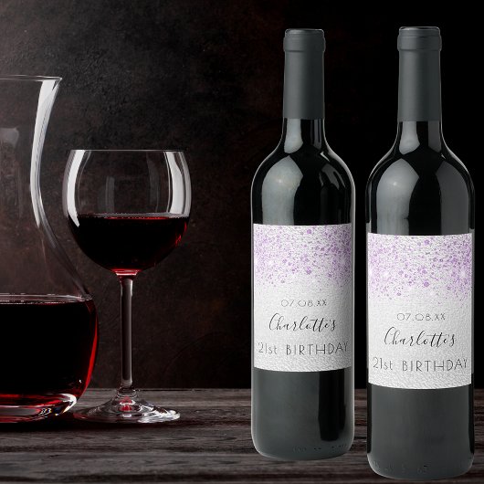 誕生日銀グリッター紫金属モノグラム ワインラベル