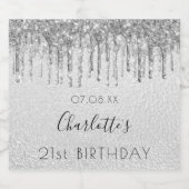 誕生日銀グリッター金属モノグラム スパークリングワインラベル (シングルラベル)