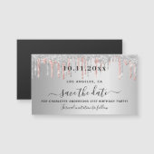 誕生日銀バラ金ゴールドは日付磁石を保存 (正面/裏面)