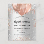 誕生日銀バラ金ゴールドグリッターバルーン インビテーションポストカード (正面)