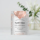 誕生日銀バラ金ゴールドグリッターバルーン インビテーションポストカード (スタンド正面)