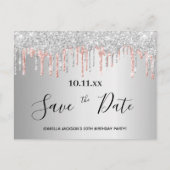 誕生日銀バラ金ゴールドグリッター保存日付 ポストカード (正面)