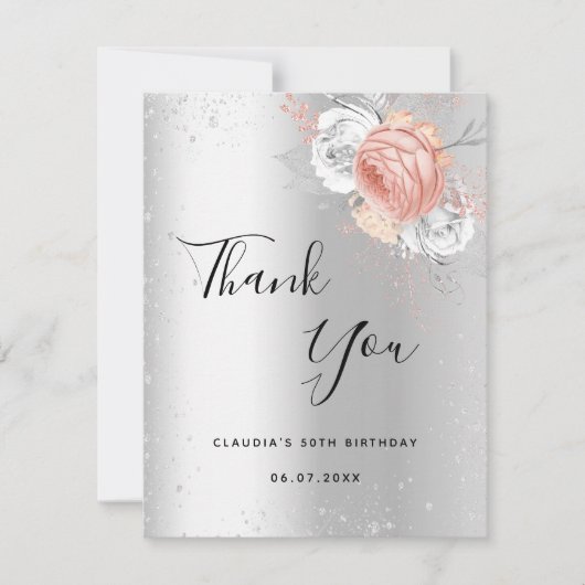 誕生日銀バラ金ゴールドフローラ輝 サンキューカード (正面)
